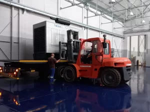 Forklift offloading industrial generator